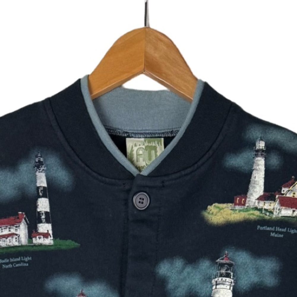 Vintage 1990s Art Unlimited Light House Cardigan Sweatshirt USA Coastal Travel - Picture 3 of 10
